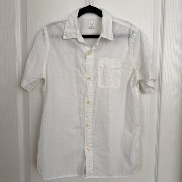 GAP Kids White Linen/Cotton Short Sleeve Button Down Shirt Size 10 - Picture 1 of 6